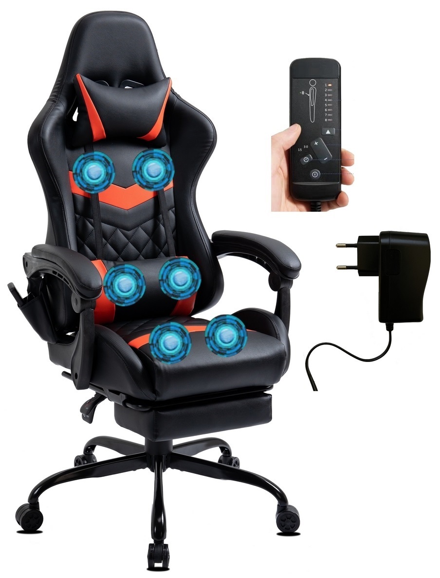 Delman Herné kreslo Kancelárske kreslo Herné kreslo Kancelárske kreslo Masážna funkcia so 6 vibračnými bodmi Podnožka na nohy Kovová základňa Ergonomické kreslo 37RD