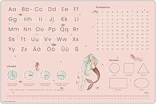 Akhan Schreibtischunterlage für Kinder – Lernunterlage zur Einschulung in Meerjungfrau Optik ABC, 1x1 – 60 x 40 cm – aus abwischbarem Vinyl - Germany 174856167