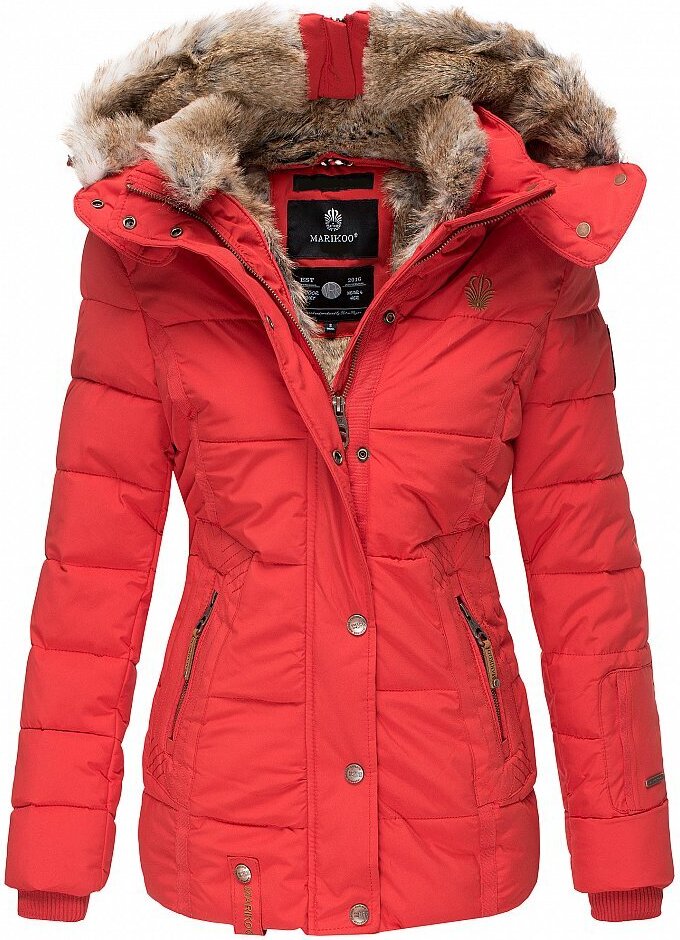 Marikoo Damen Winterjacke Steppjacke Kurz Parka Jacke Kapuze gefüttert NEKOO Rot Gr: 34 - XS