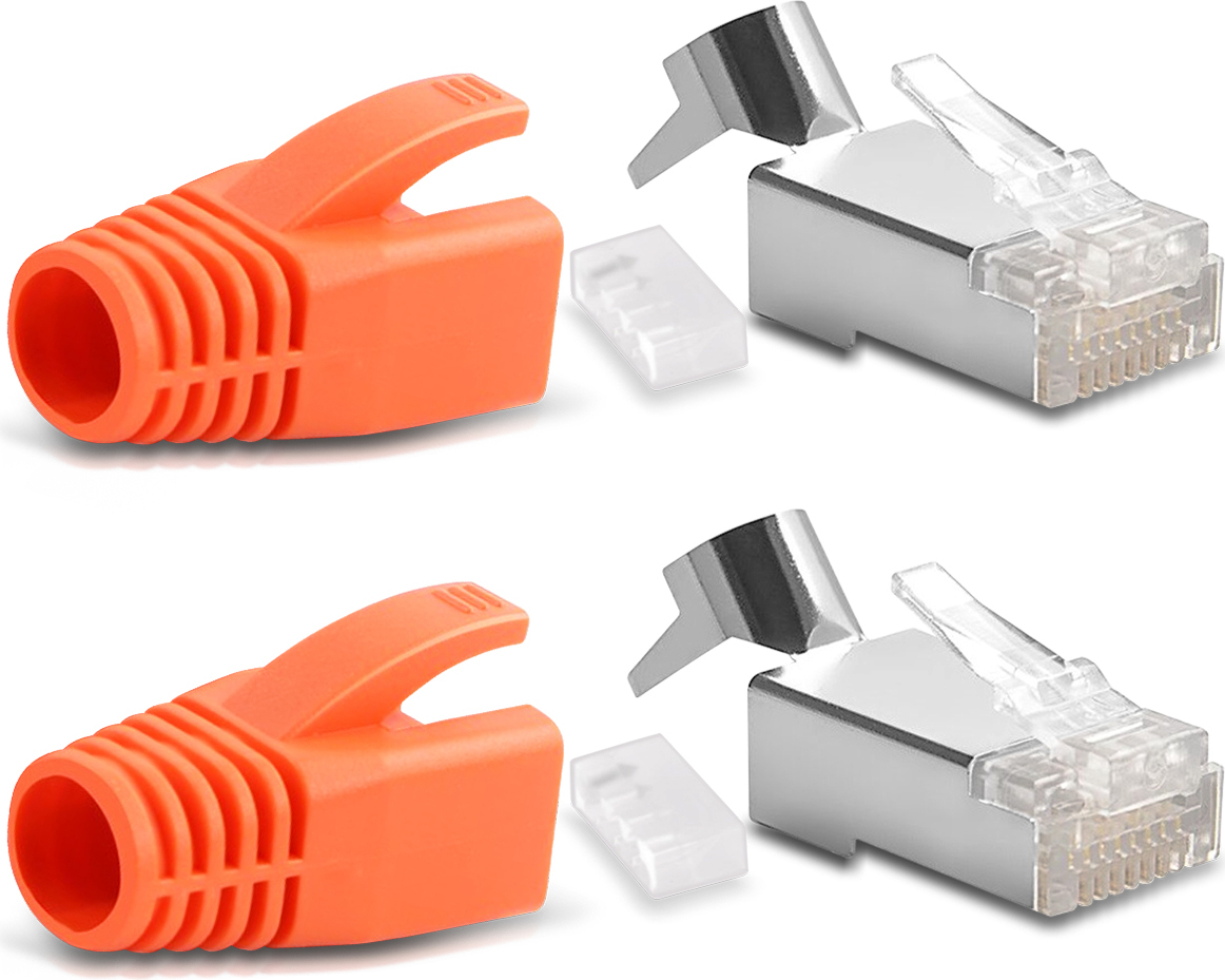 NAUC 2x Netzwerkstecker CAT7 / 6A RJ45 LAN Netzwerk Crimp Stecker vergoldete Kontakte 5791_2x Netzwerkstecker_Orange