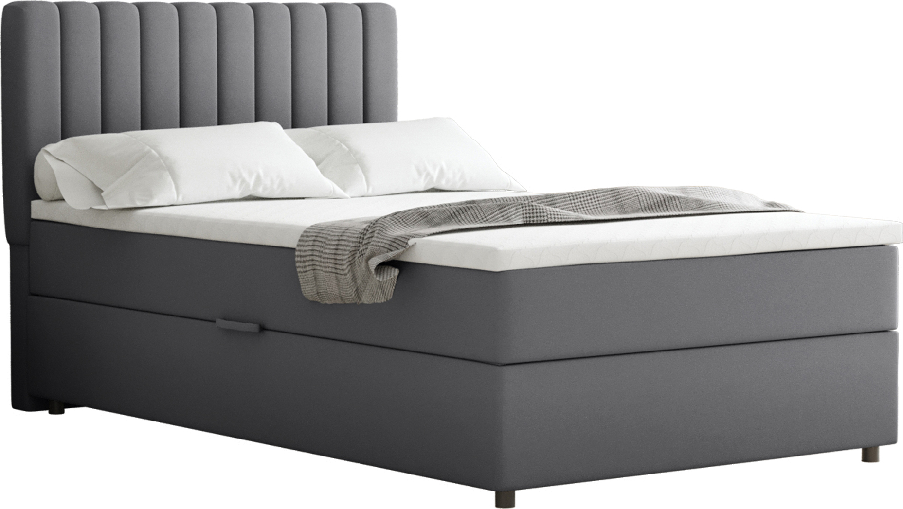 Boxspringbett 120x200 EVEREST, mit Topper, mit Bettkästen, Einzelbett, Grau, Panda Möbel EVEREST_120_FAN90