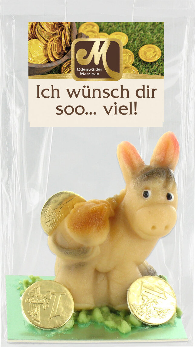 Odenwälder Marzipan Konditorei Odenwälder Marzipan Esel Ich wünsche dir so viel in Geschenkfolie 60g 20260-20260
