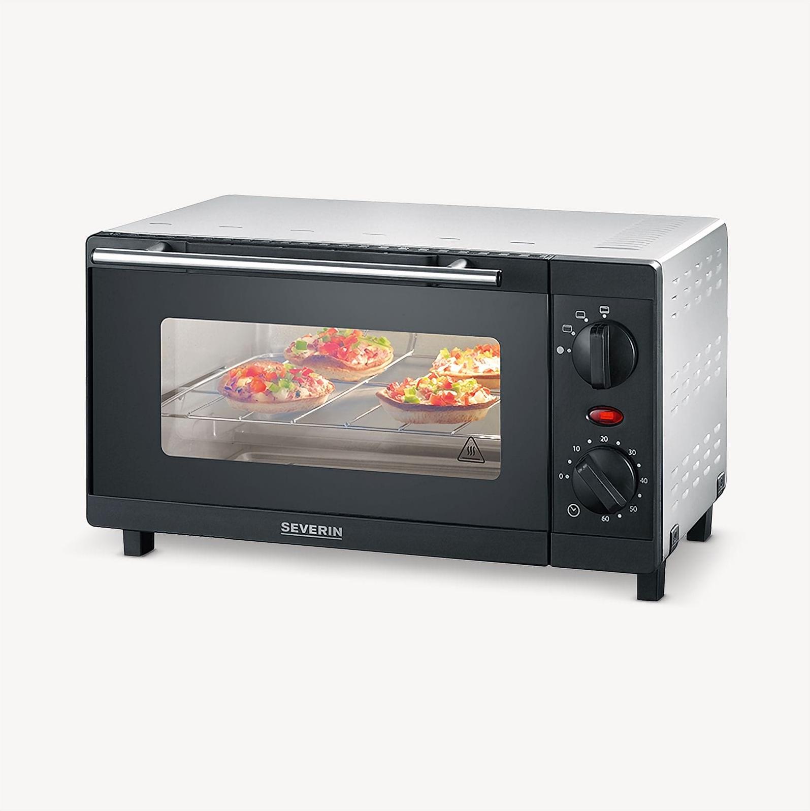 Severin Mini Back- und Toastofen, kompakter Backofen inkl. Grillrost und Backblech, mit Ober- und Unterhitze, 800W, 9 L, silber /schwarz, TO 2052 Backofen Mini Backofen Klein Mikrowelle Mit Backofen Mini Backofen Backofen Klein Toastofen 10002052000
