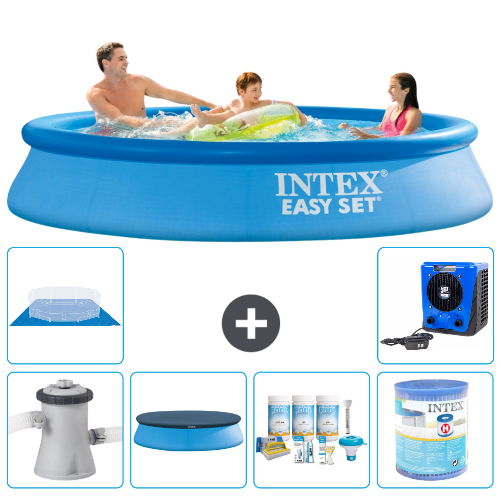 Okrúhly nafukovací bazén Intex Easy Set - 305 x 61 cm - modrý - vrátane krytu čerpadla - balík na údržbu - filter - podložka - tepelné čerpadlo