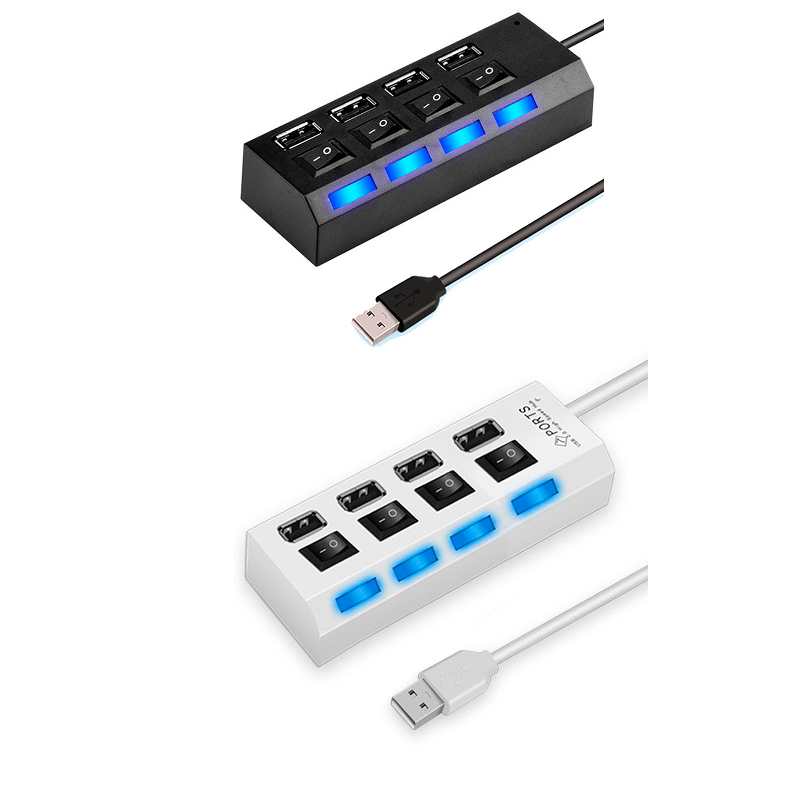 USB rozbočovač USB 2.0 4 portový dátový rozbočovač LED adaptér s prepínačom pre MacBook AirProMini, iMac, MacPro, Surface Pro, XPS Notebooky a ultrabooky so systémom Windows, USB Flash disky, mobilné HDD