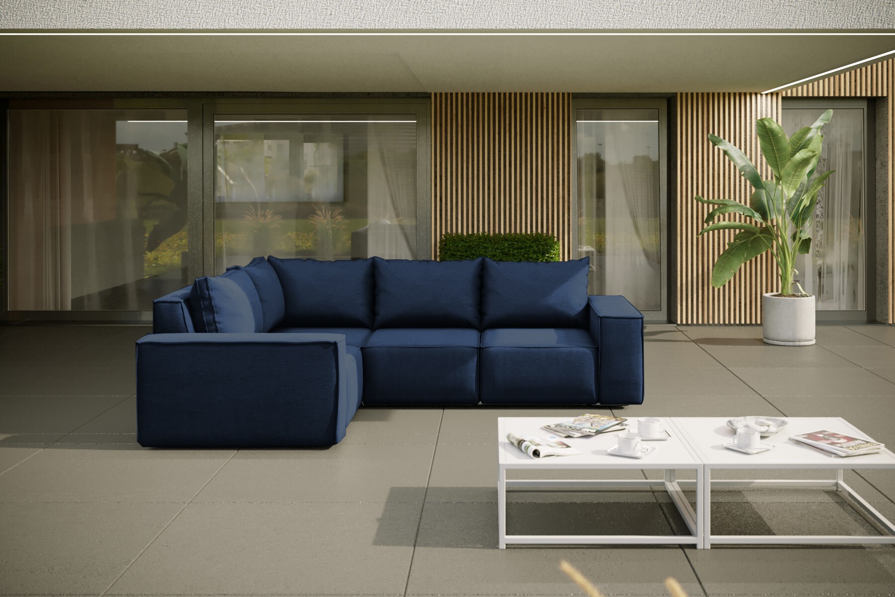 Kaiser Möbel Gartenmöbel Ecksofa für den Garten SONNE, die Terrasse, den Hof, gemütliche groß, Gartenmöbel eckcouch Marineblau Rechts