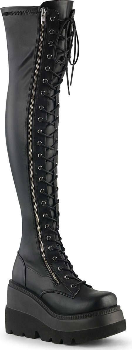 SHAKER-374 DemoniaCult Dámske topánky na klinoch Black Stretch Leather Optics