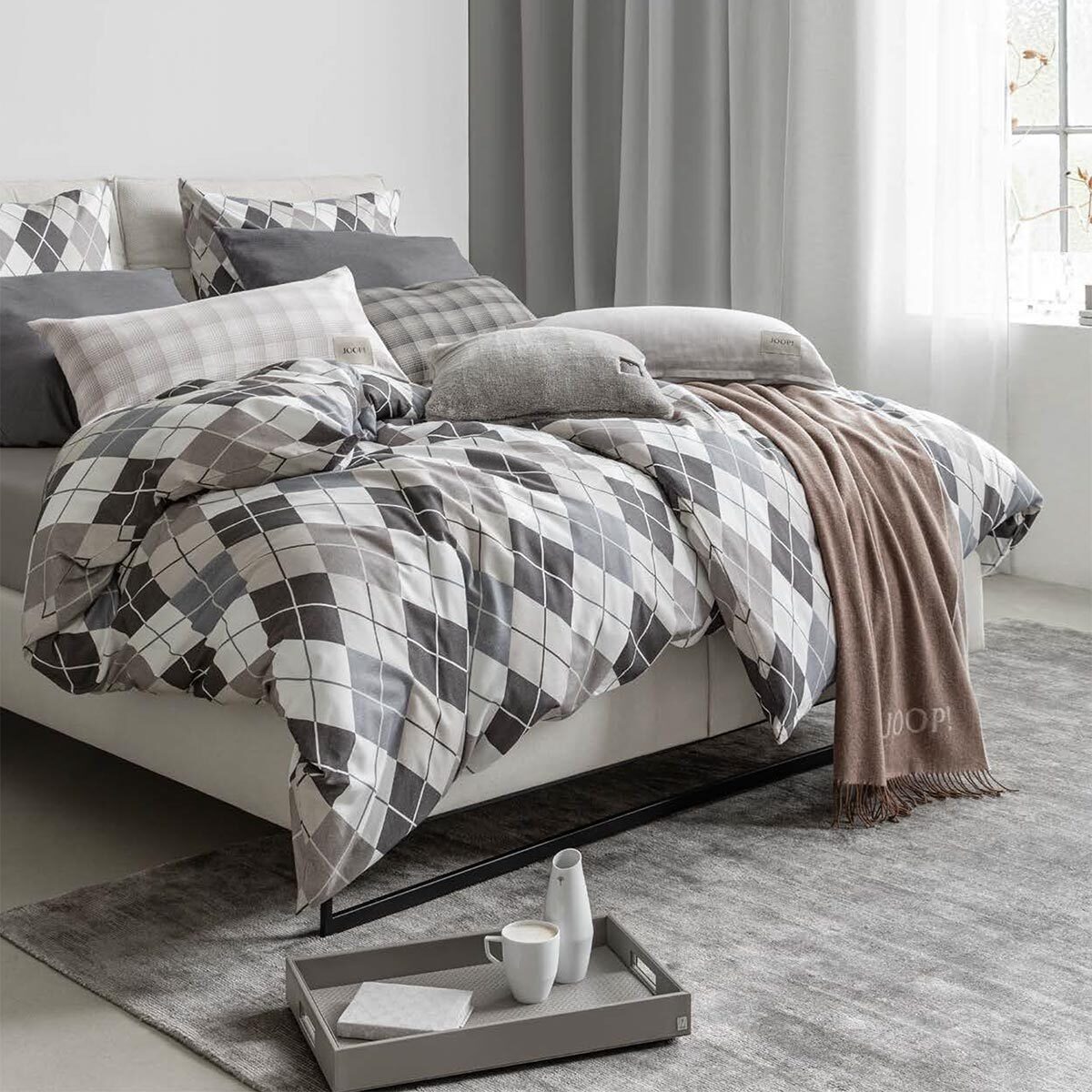 JOOP Flanell Bettwäsche Soft Pattern cream 160x210 cm + 65x100 cm