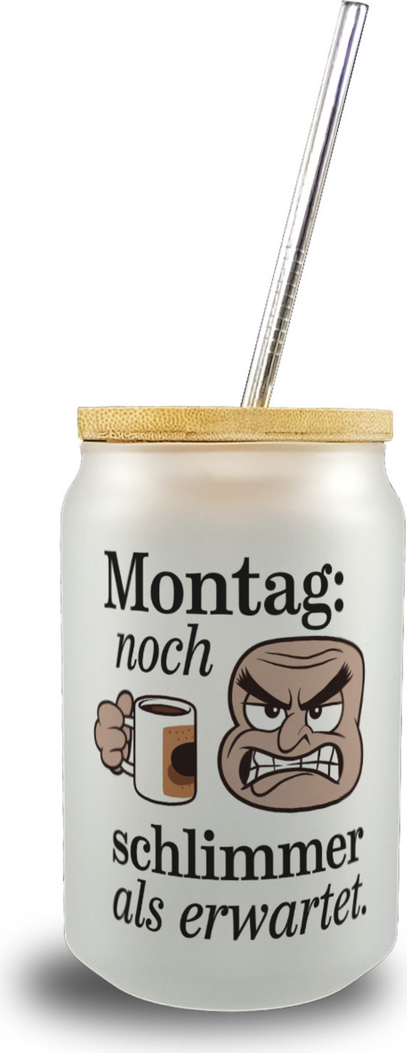 speecheese Montag ist schlimmer als gedacht Trinkglas mit Bambusdeckel