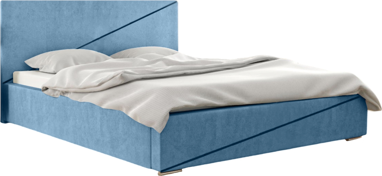 FURMEB24 - LOU 180 x 200 cm Boxspring posteľ s dvoma zásuvkami - Čalúnená posteľ s dreveným rámom - Manželská posteľ s vysokým čelom - Látka Magic Velvet - Modrá