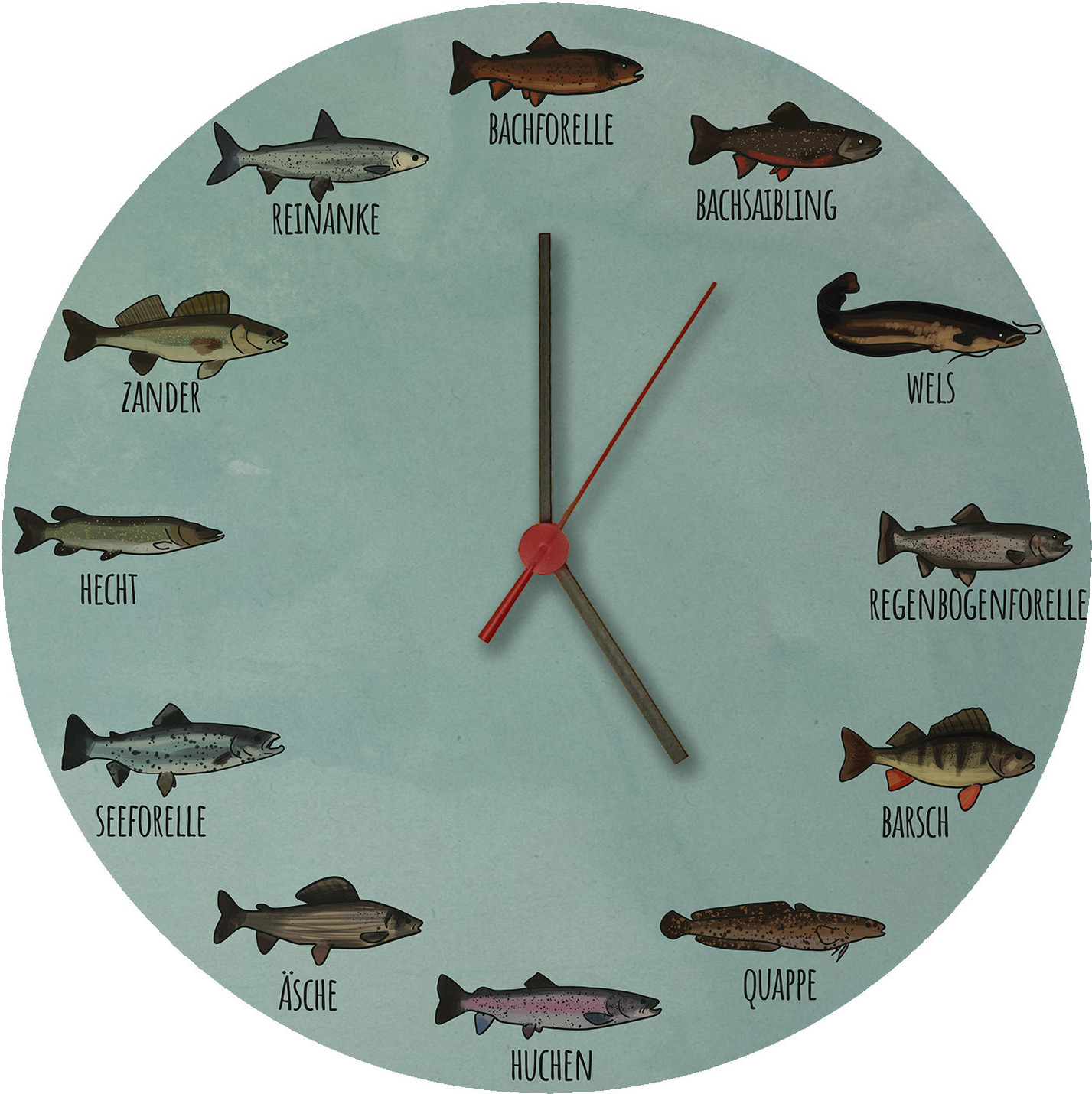 speecheese Deutsche Fischarten Wanduhr aus MDF