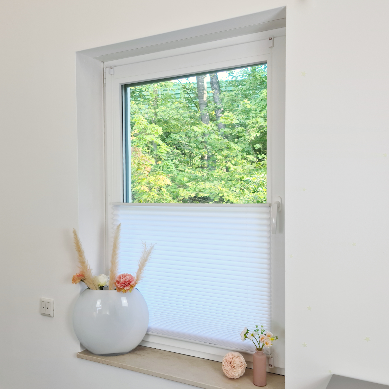 Premium Klemmfix-Plissee ohne bohren, Faltrollo Rollo Jalousie für Fenster  Tür Weiß 65 cm 200 cm