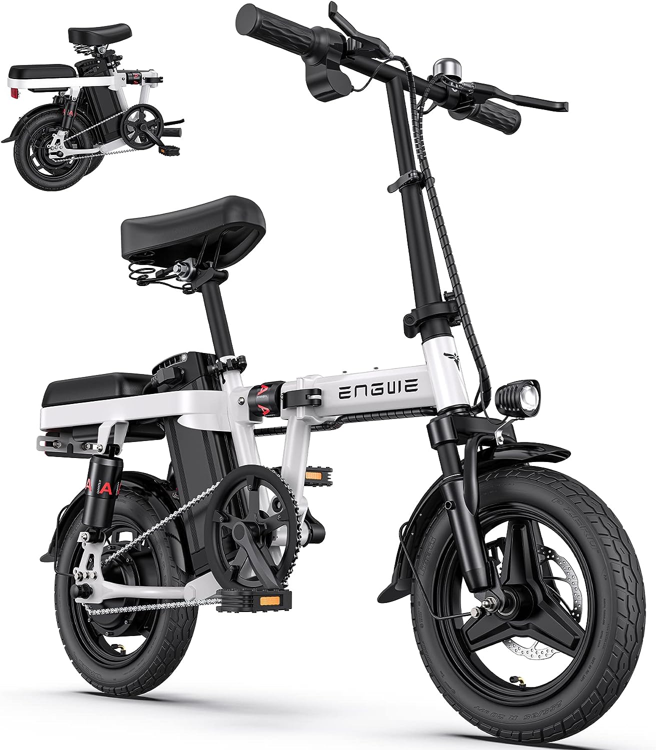 Dámske e-bike skladacie bicykle elektrický bicykel, 14 "pneumatiky e-bike skladací bicykel, 48V / 10Ah batérie do 50 km, skladací mestský e-bike pre dospelých, muži dámy biela