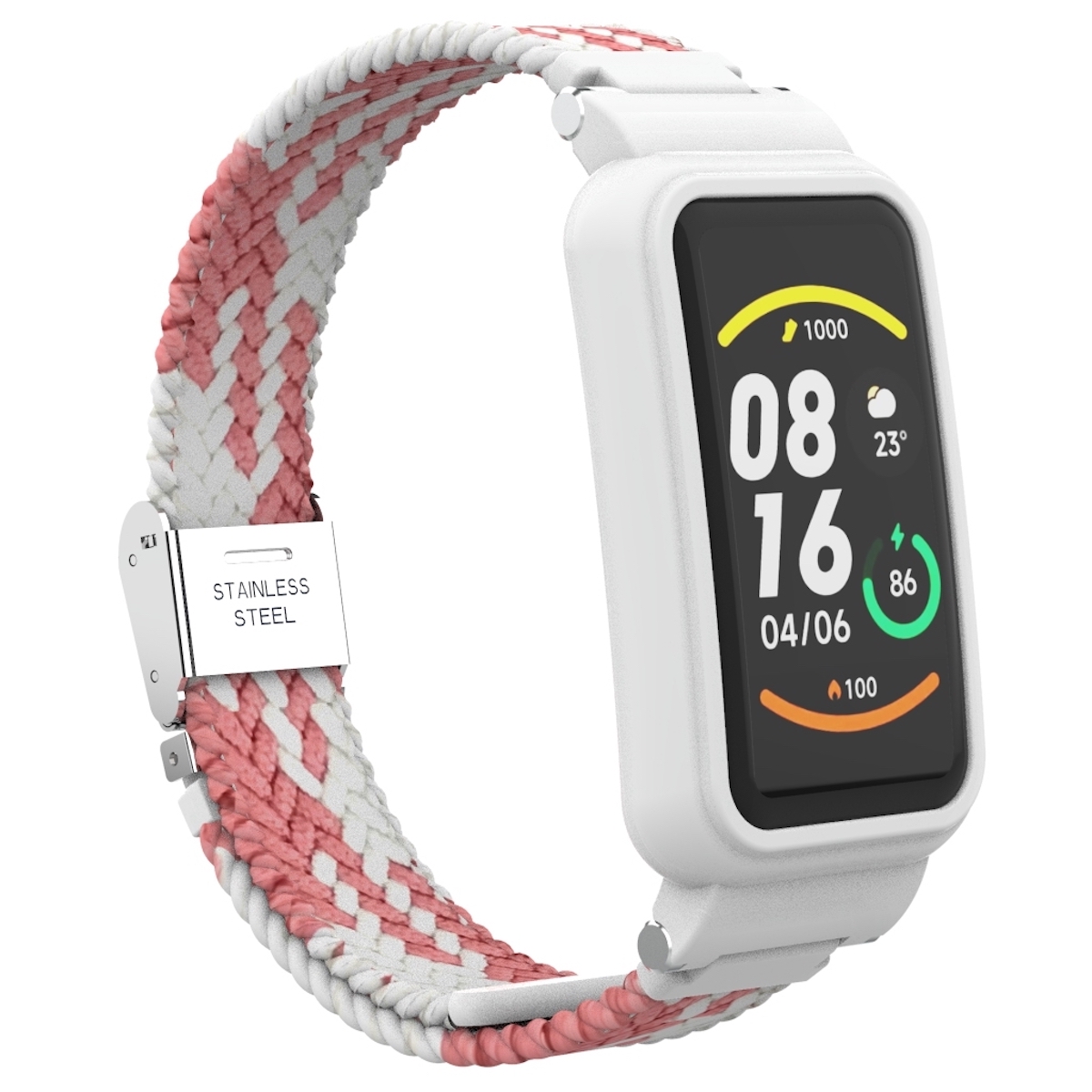 Pre Xiaomi Mi Band 7 Pro pletený nylonový remienok Pink / White Náhradný remienok Smart Watch Smartwatch