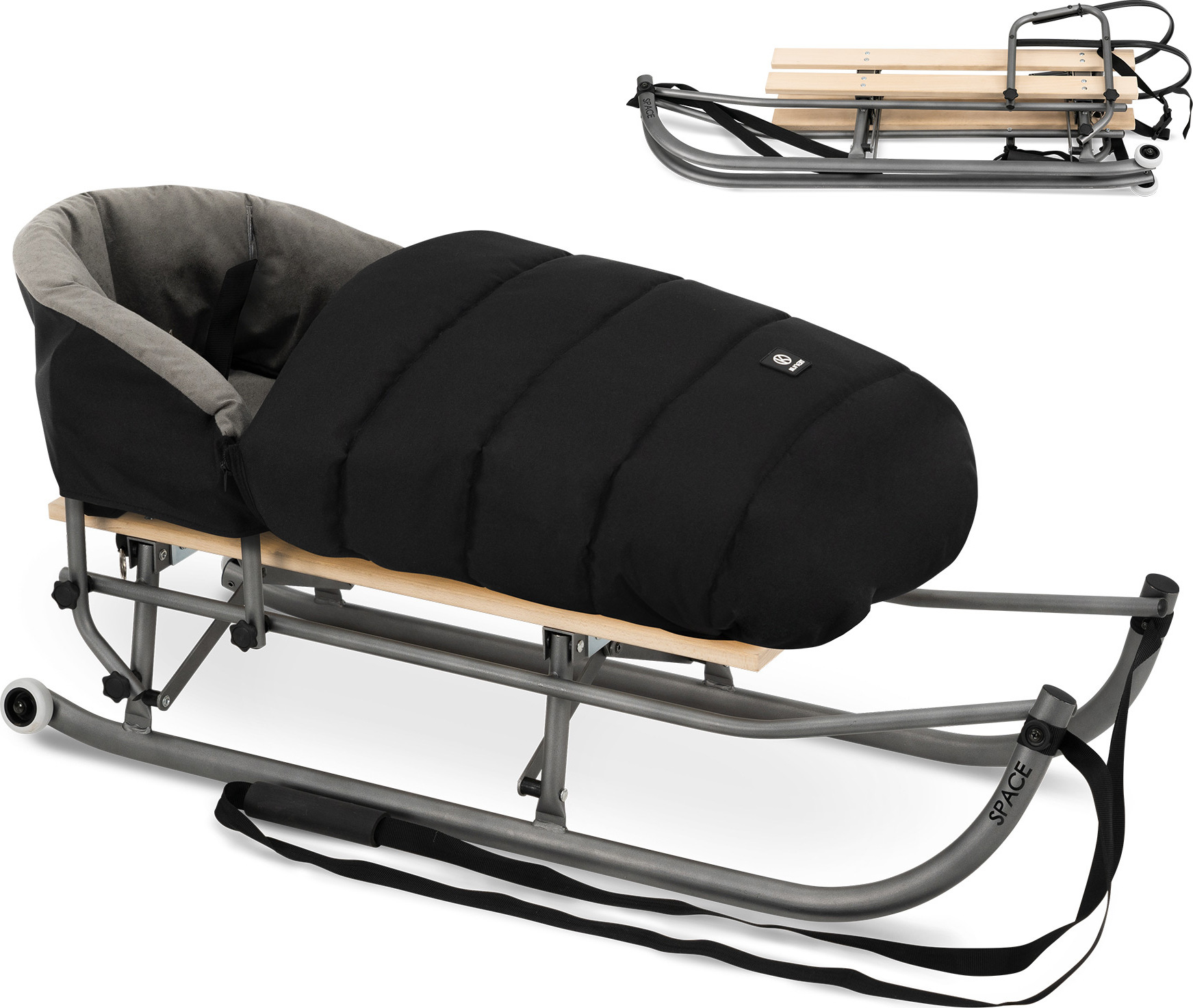 Kunert SPACE Schlitten für Kinder Schlitten mit Lehne I Babyschlitten Kinderschlitten I Rückenlehne Schlitten Baby Schlitte + Schlafsack