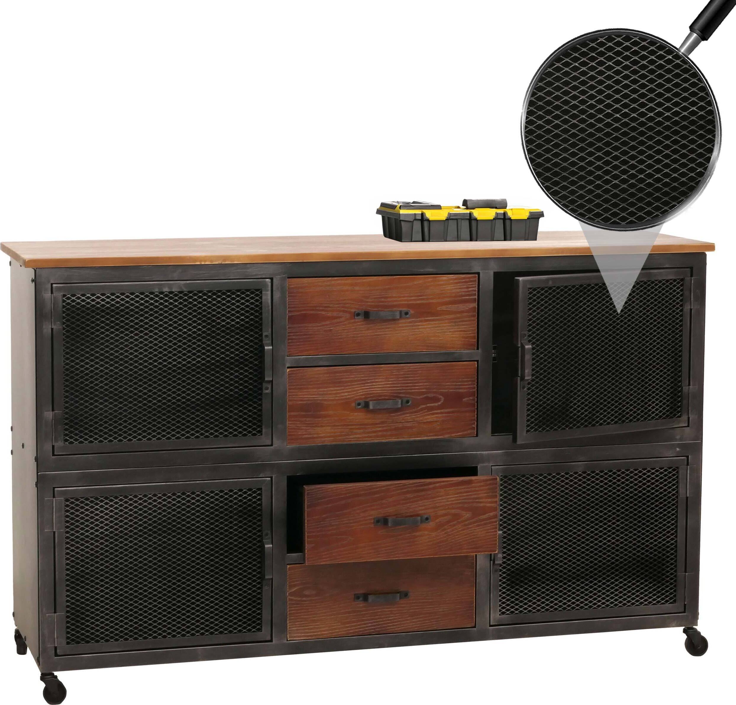 Werkstattwagen HWC-N28, Rollwagen, Rollen 4 Schubladen, 3D-Struktur Metall Holz 90x150x40cm schwarz, braun