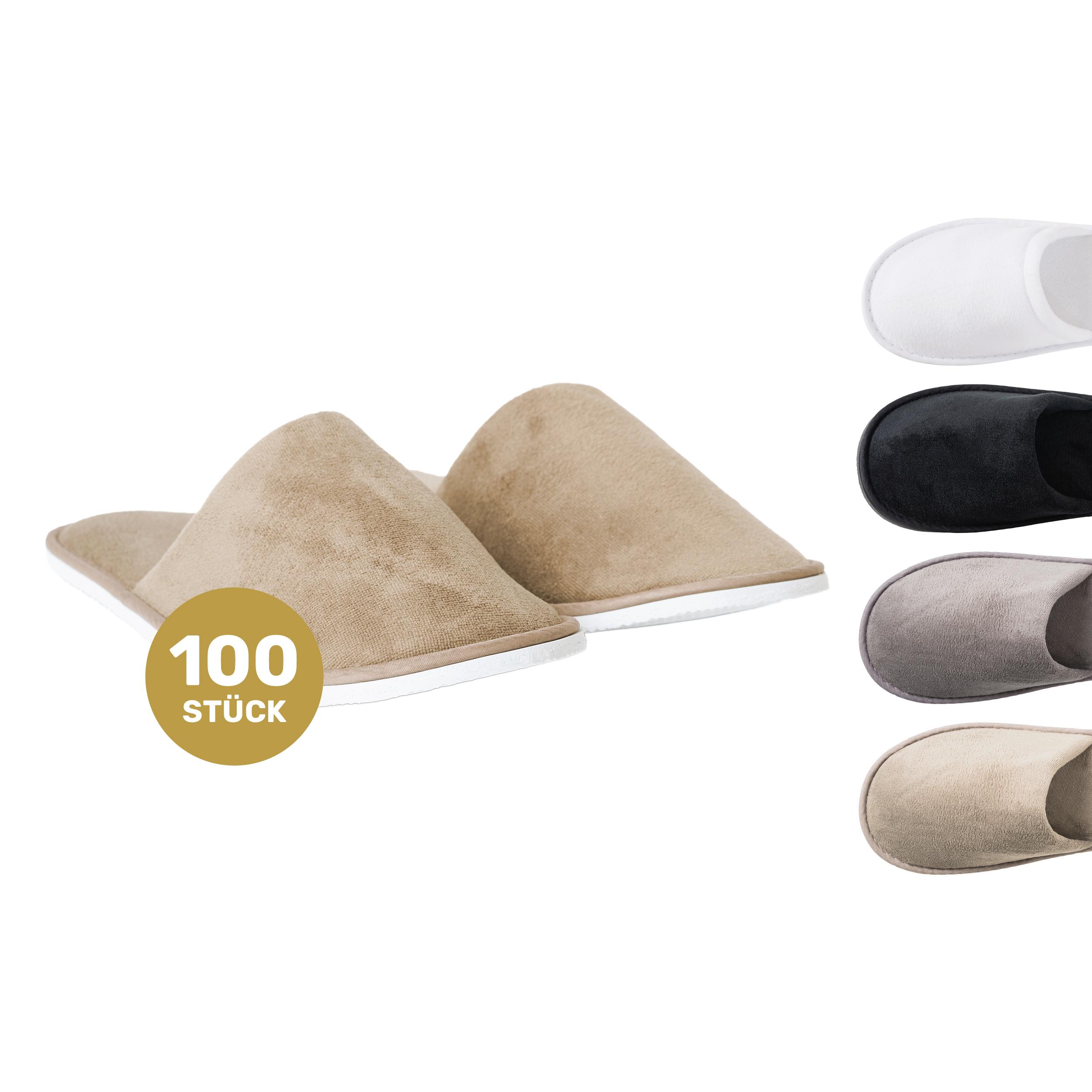 B&D Textiles Lavea® Premium 100er Set Hotelslipper aus Velours – Beige 4-074.BE.V-100