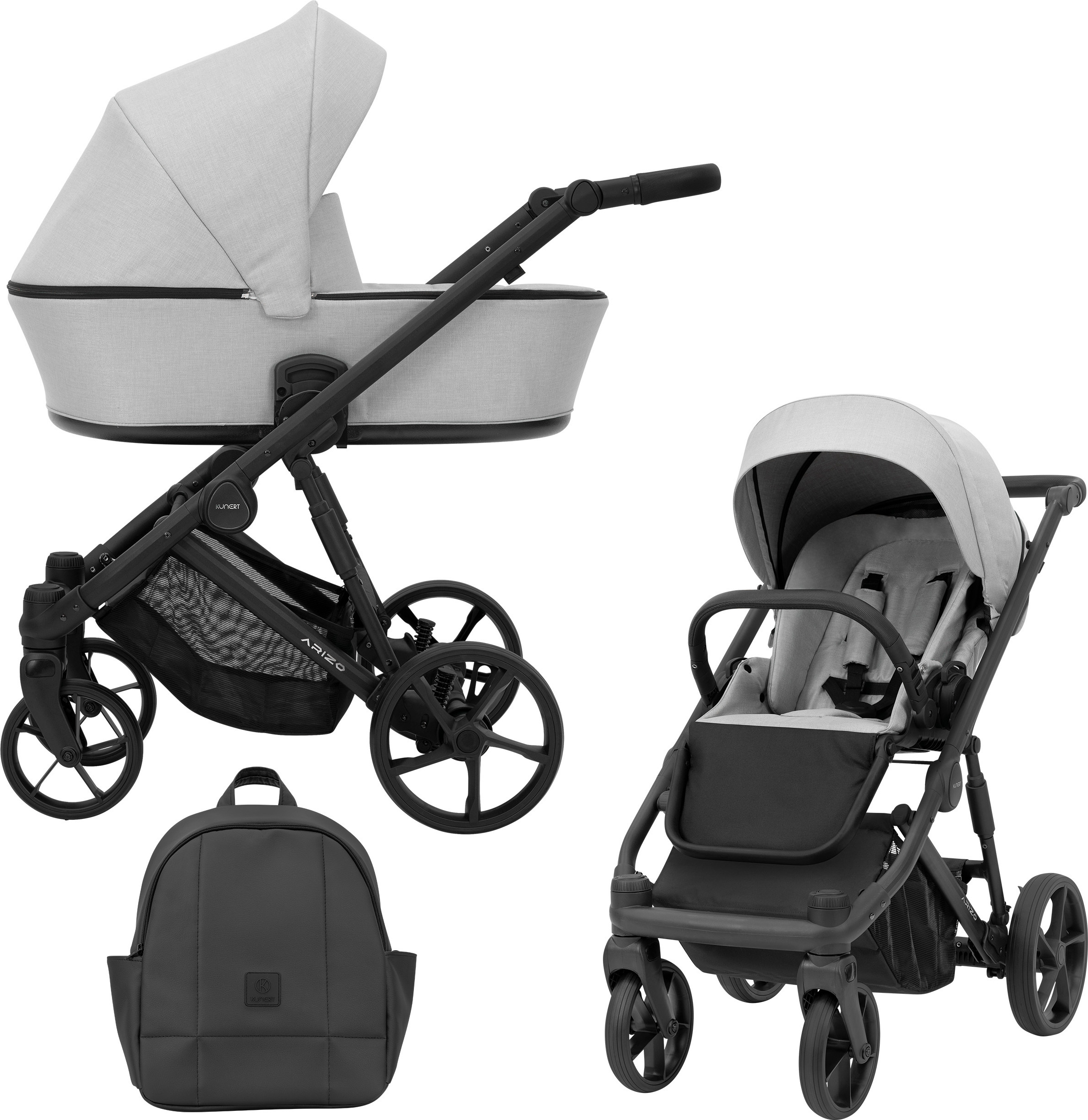 Kinderwagen ARIZO Sportwagen Babywagen Babyschale Komplettset Kinder Wagen Set 2 in 1 (Grey, Rahmenfarbe: Schwarz)