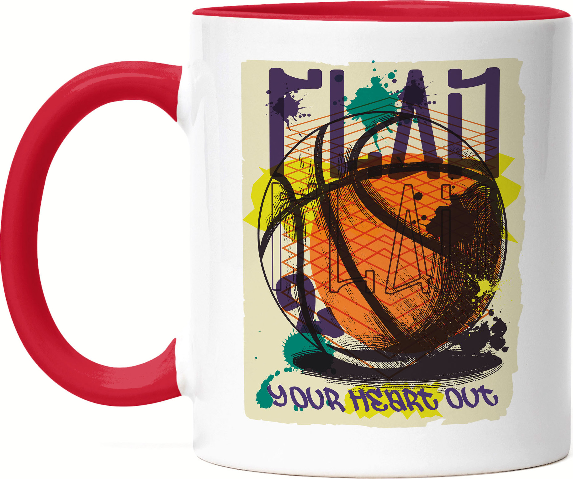 Hey!Print Basketball Tasse Rot Leben Mannschaft Spieler Korb Teamsport Gewinner Ballsport Jersey Team Mannschaftssport HP-1792-T-Rot