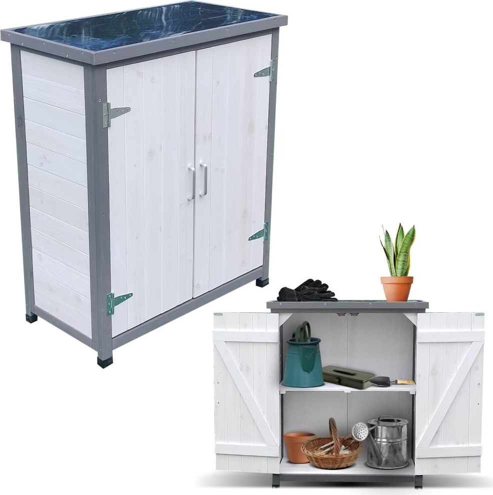 Skriňa na náradie Melko záhradný domček + 2 dverová viacúčelová skriňa - biela/sivá