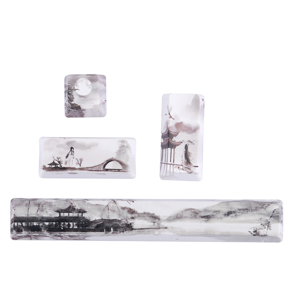 Gistuch DIY-Tastenkappen mit Landschaftsmuster, SpaceEScEnterNumpad Enter-Tastenkappe für mechanische Tastaturen (Landschaftsmuster, 4 Stück)