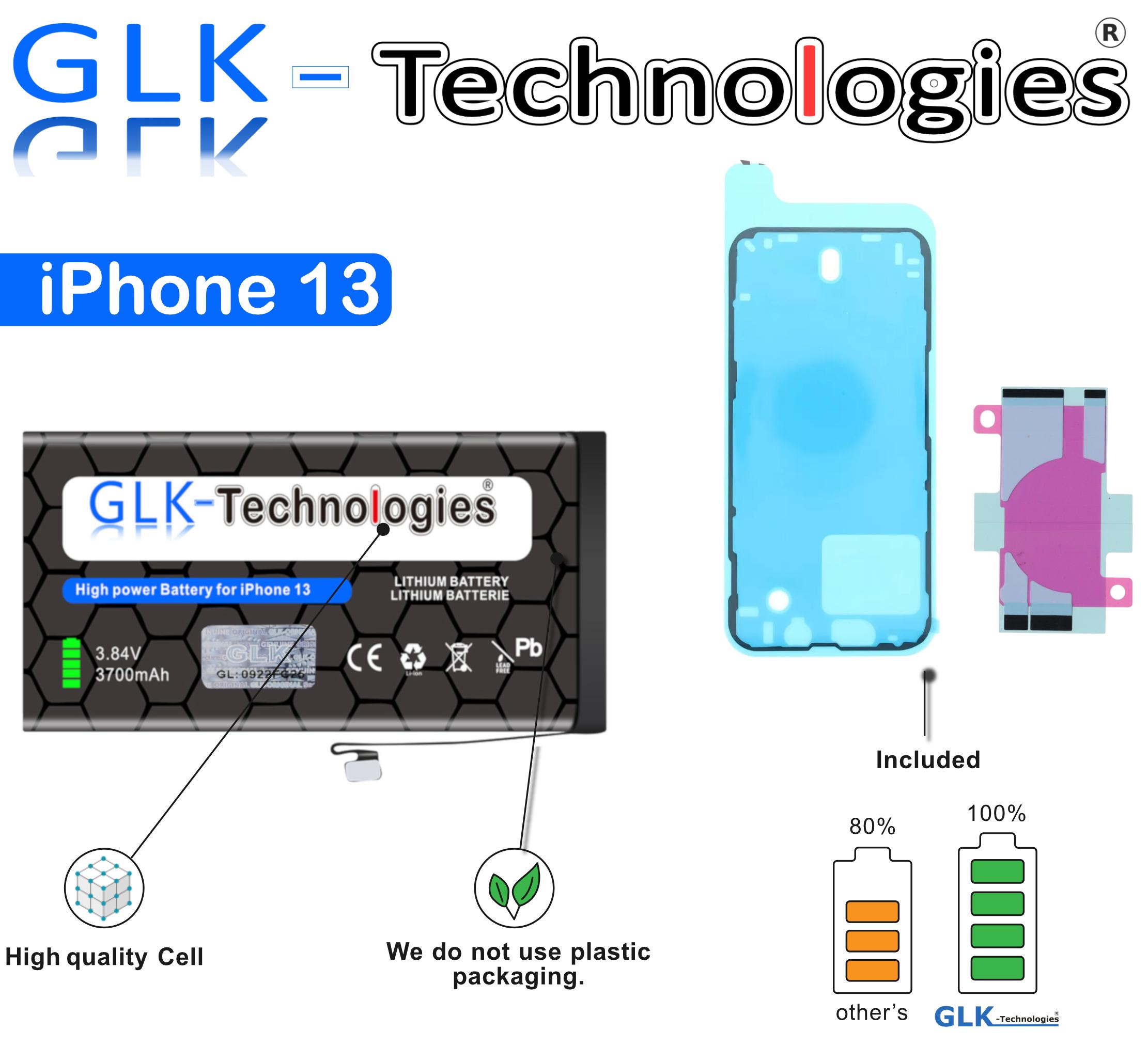 GLK-Technologies GLK-Trchnologies für Akku Für Apple iPhone 13 3700 mAh ( A2482 A2631 A2634 A2635 A2633) Batterie Battery 0 Ladezyklen ohne Set