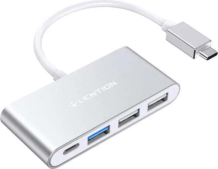 Lention 4v1 Hub, USB-C na USB 3.0 + 2x USB 2.0 + USB-C, strieborný