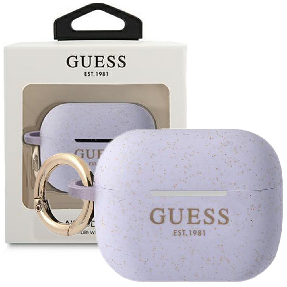 Guess GUAPSGGEU silikónové trblietavé puzdro pre Apple AirPods Pro – fialové