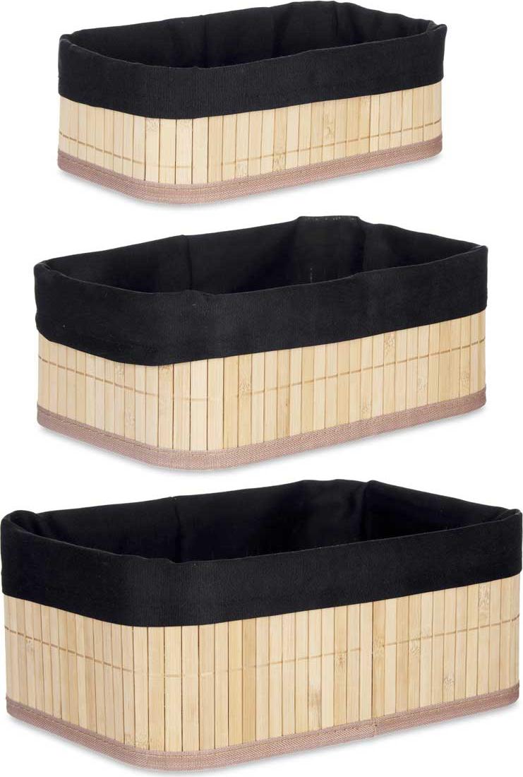 KIPIT | Aufbewahrungskorb - Organisationskorb - 21 x 31 x 12 cm - 3er Set - Bambuskörb - Bambus 91066