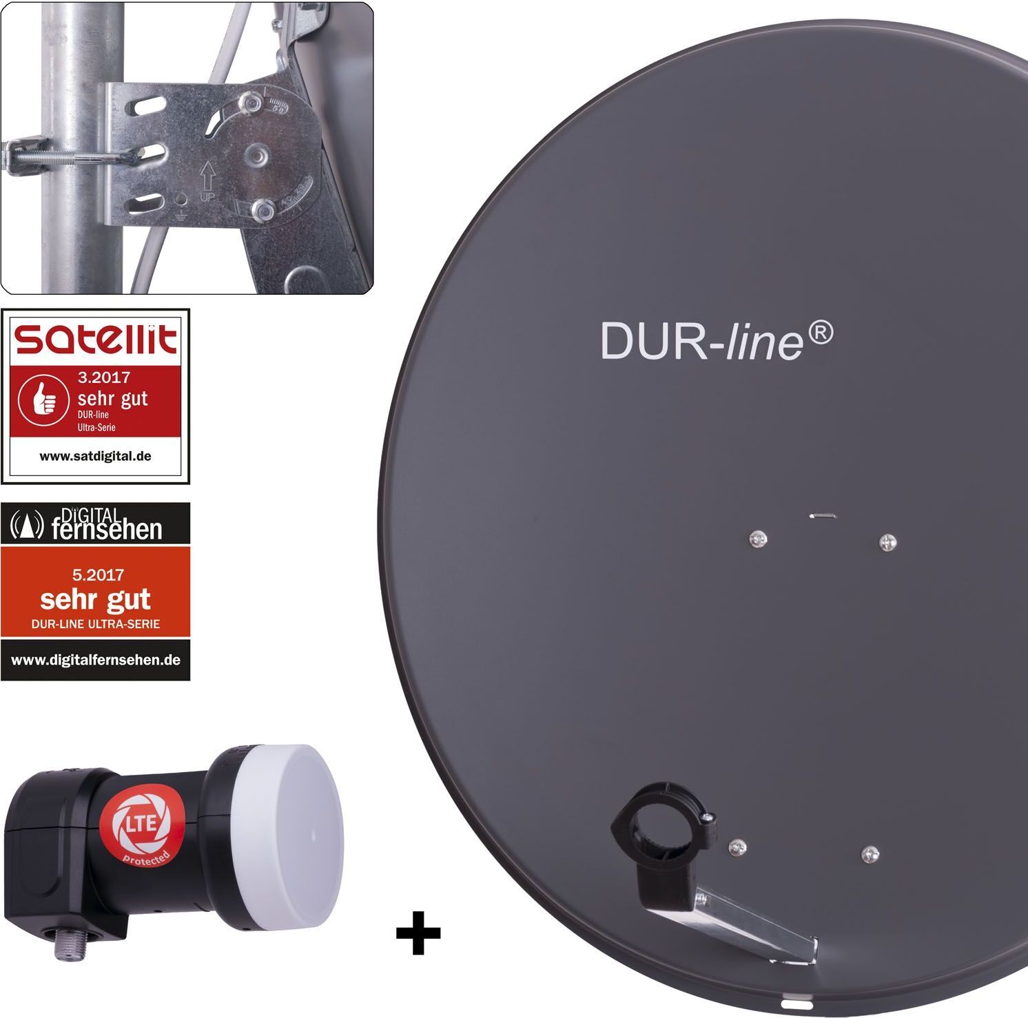 DUR-line MDA 80 Satellitenschüssel anthrazit + Single LNB 12161