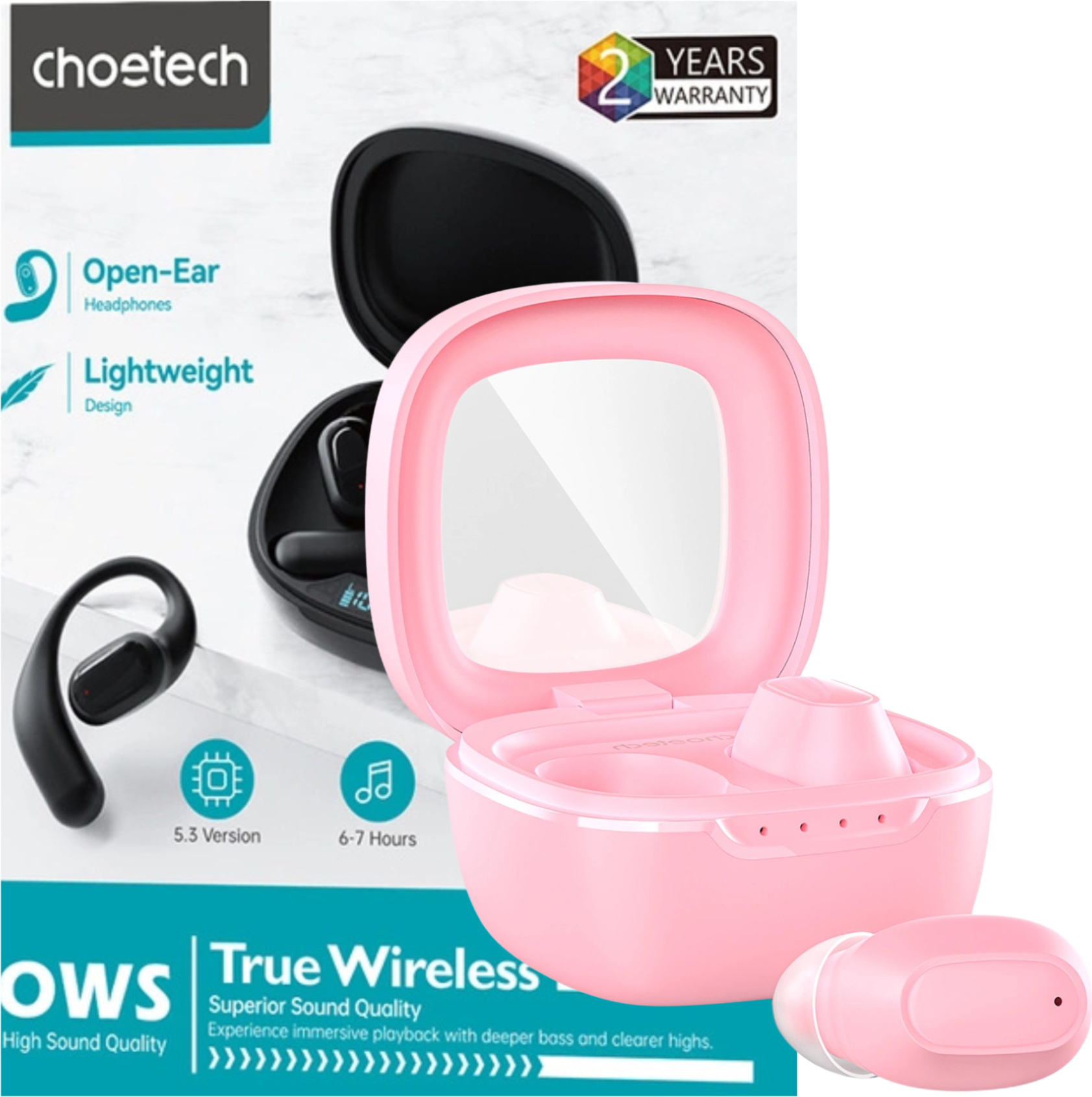 Bezdrôtové slúchadlá Choetech Mems Tws Bluetooth 5.3 - ružové