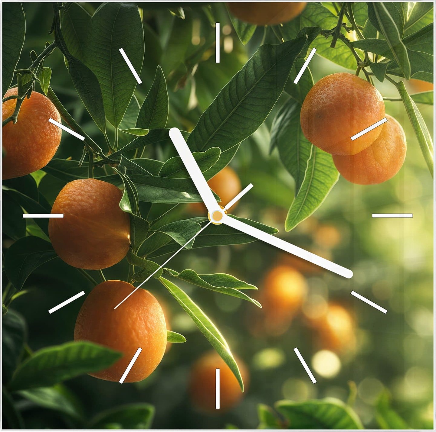 Primedeco Wanduhr aus Glas mit Motiv Orangenbaum Closeup- 30 x 30 cm - inkl. Aufhängesystem