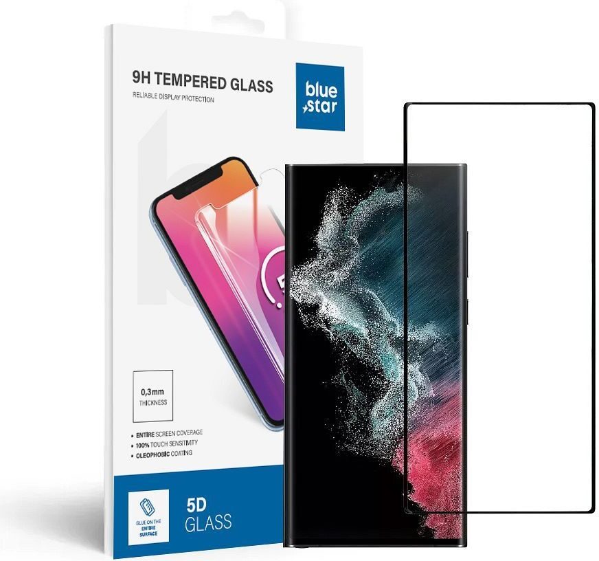 Panzerglas Blue Star 3D - SAM Galaxy S22 Ultra (plne lepený) - schwarz