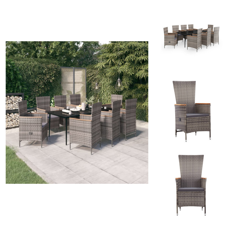 vidaXL 9-dielny záhradný jedálenský set s vankúšmi sivý - Záhradné nábytkové zostavy