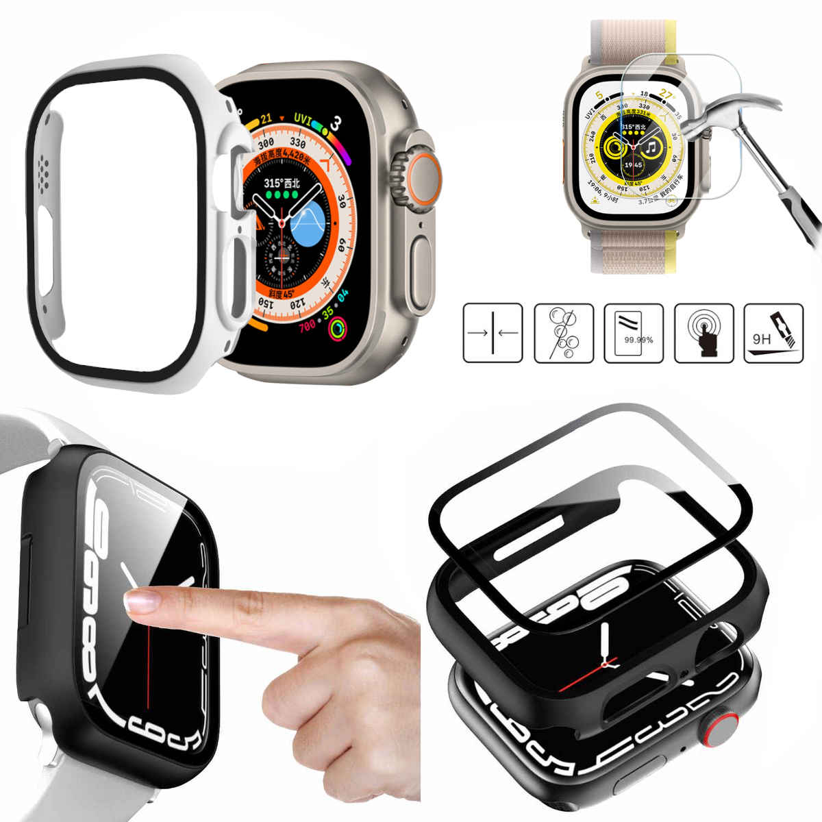 Pre Apple Watch Ultra 1 + 2 49 mm kryt hodiniek + tvrdé sklo H9