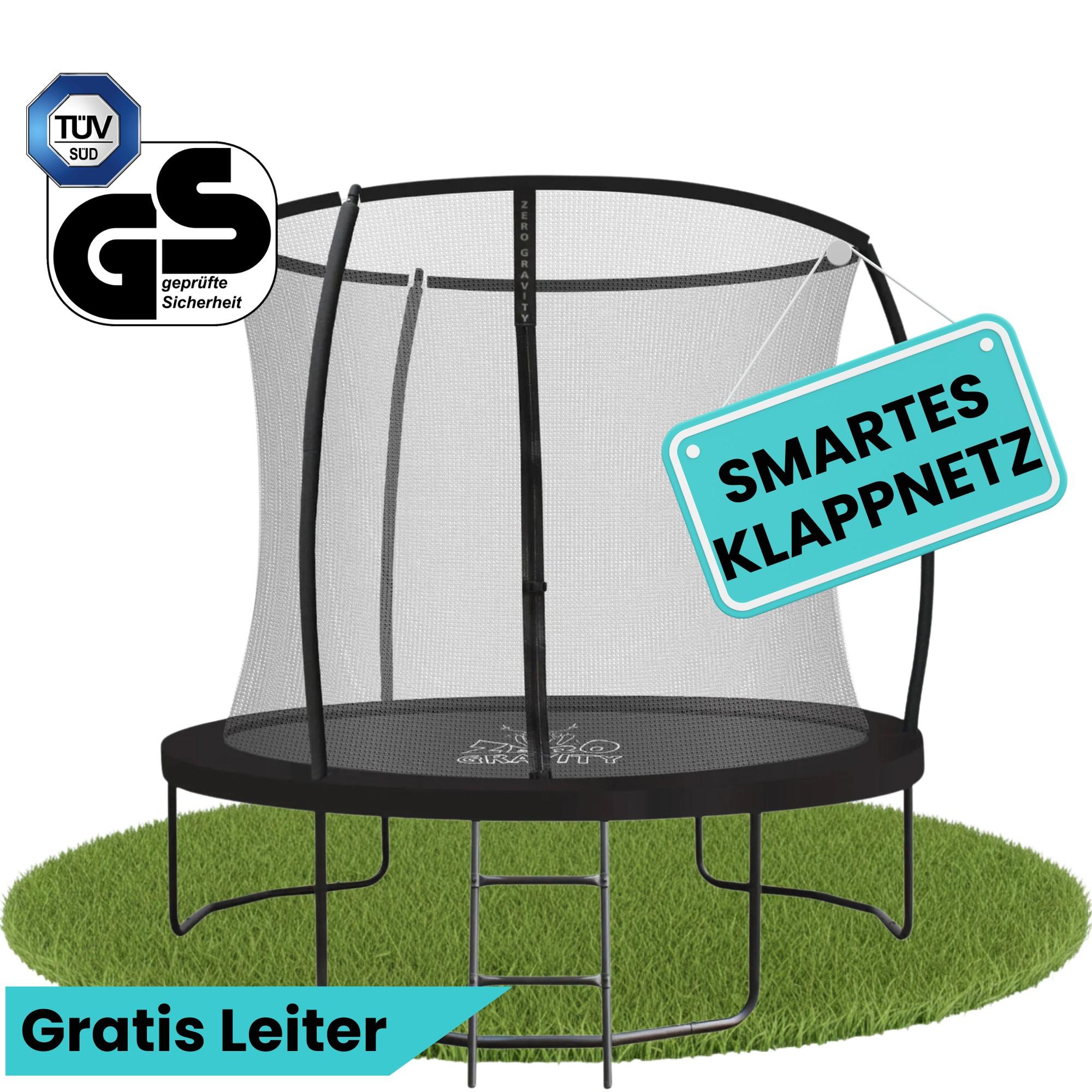 Zero Gravity trampolína Ø 244 cm vrátane rebríka / Rýchla montáž a demontáž vďaka inteligentnej skladacej sieti / Max. 75 kg / Ultima 4 Black-Edition