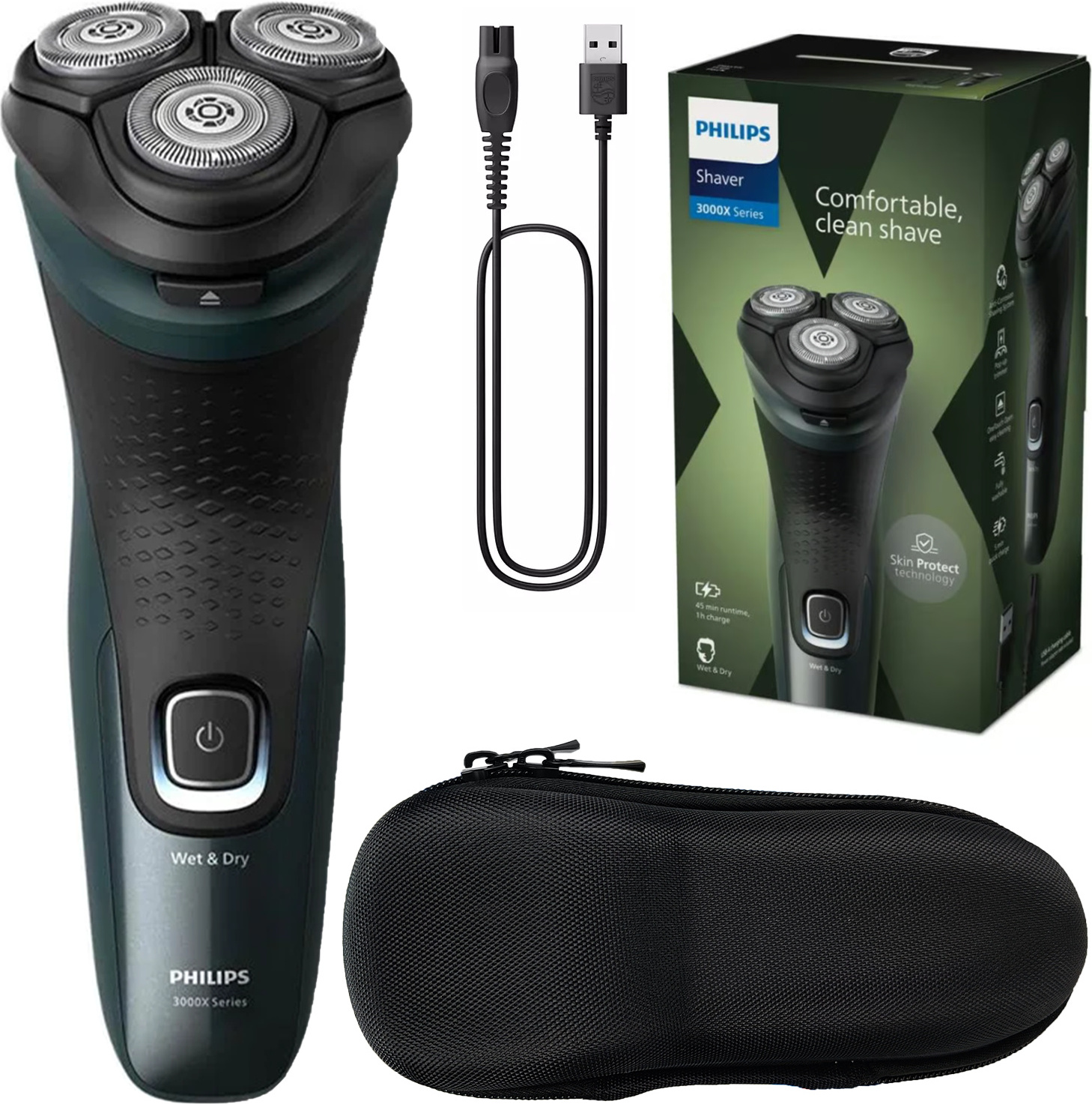 PHILIPS Rasierer X3052/00 + Philips Rasierertasche Schwarz