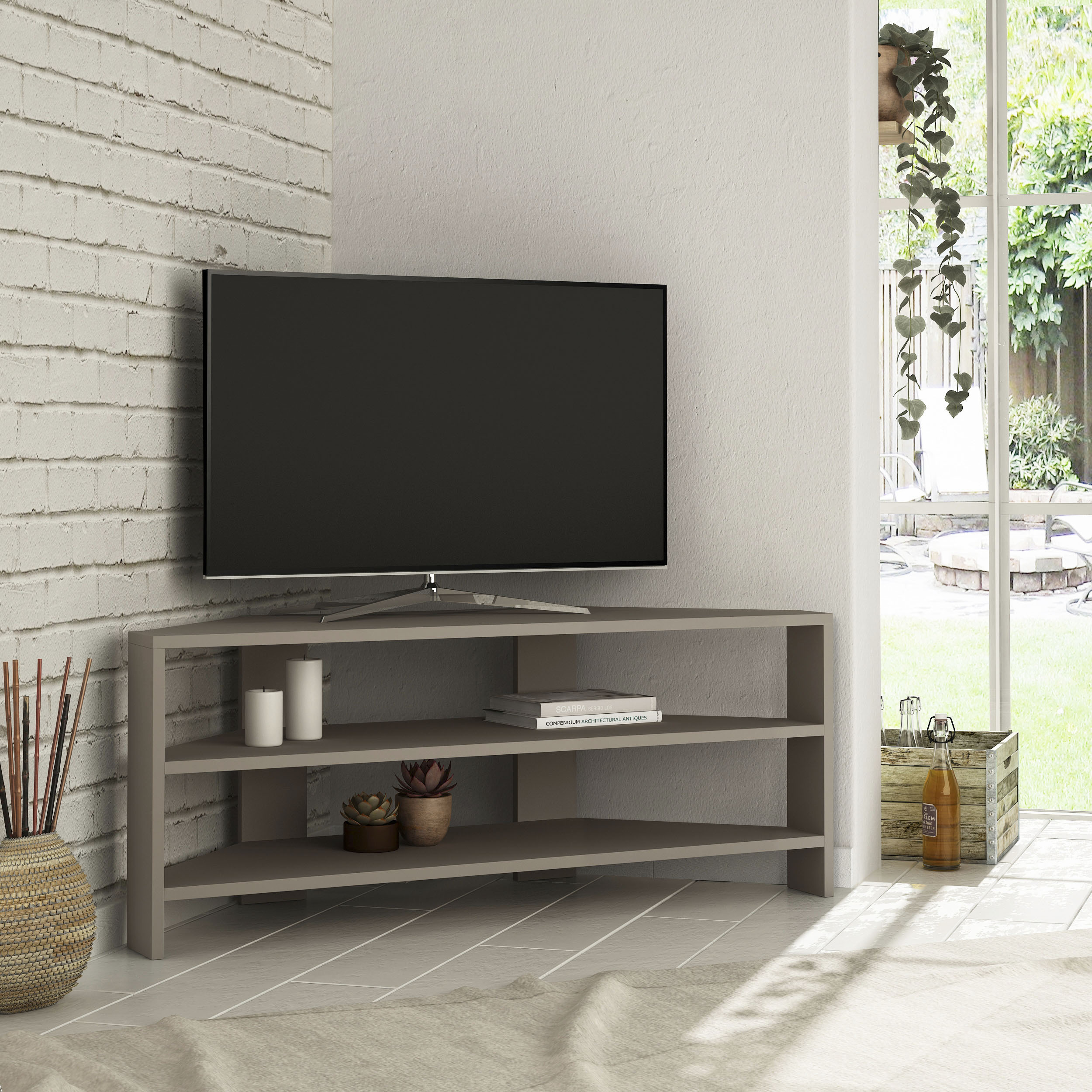 DECORTIE Thales Modernes Eck-Fernsehgerät Multimedia-Center TV-Ecke Hell Mokka 110 x 36 x 45 cm M.TV.14131.4