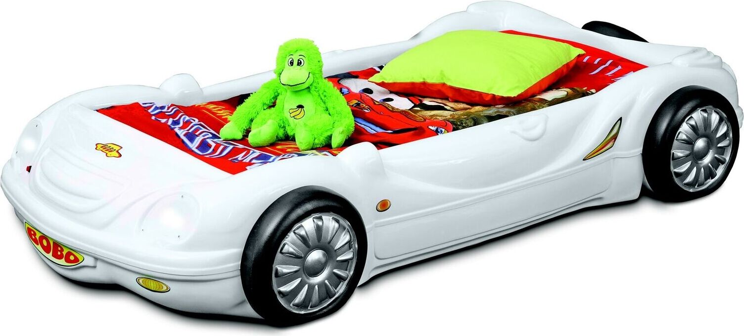 Kinderzimmer Bett Kinderbett Rennwagen Autobett Weiß mit Matratze Lattenrost