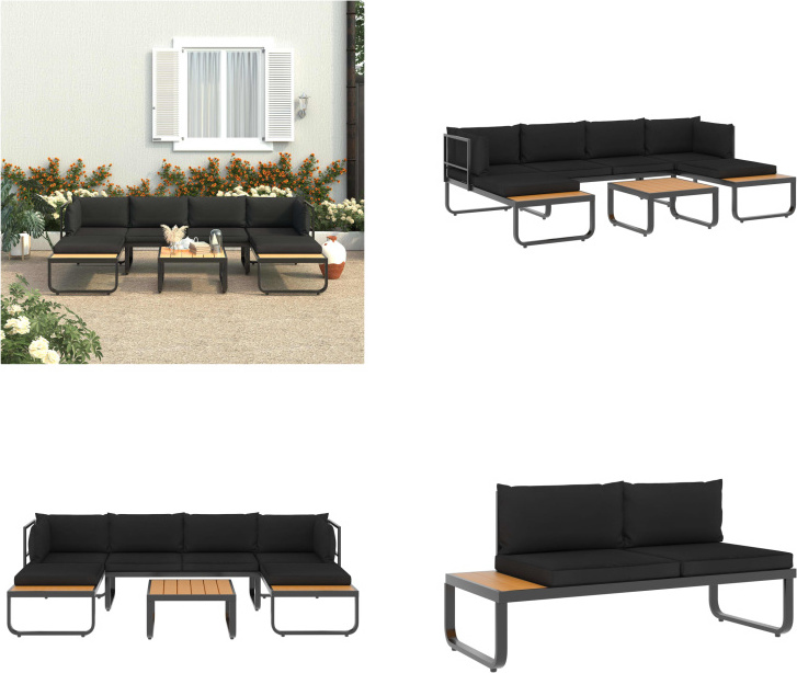 vidaXL 4 tlg. Garten Ecksofa Set mit Auflagen Aluminium und WPC - Sofa - Sofas - Ecksofa - Ecksofas