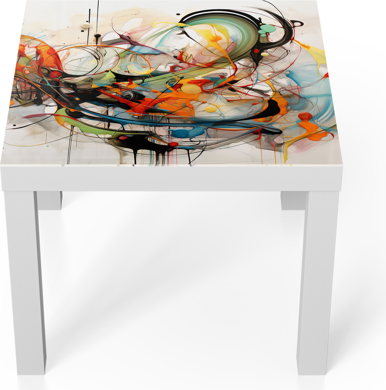 DEQORI Couchtisch 55x55 cm Weiß 'Farbvolle Wirbel' Glas Beistelltisch Glastisch modern TL-55-55-W-3733