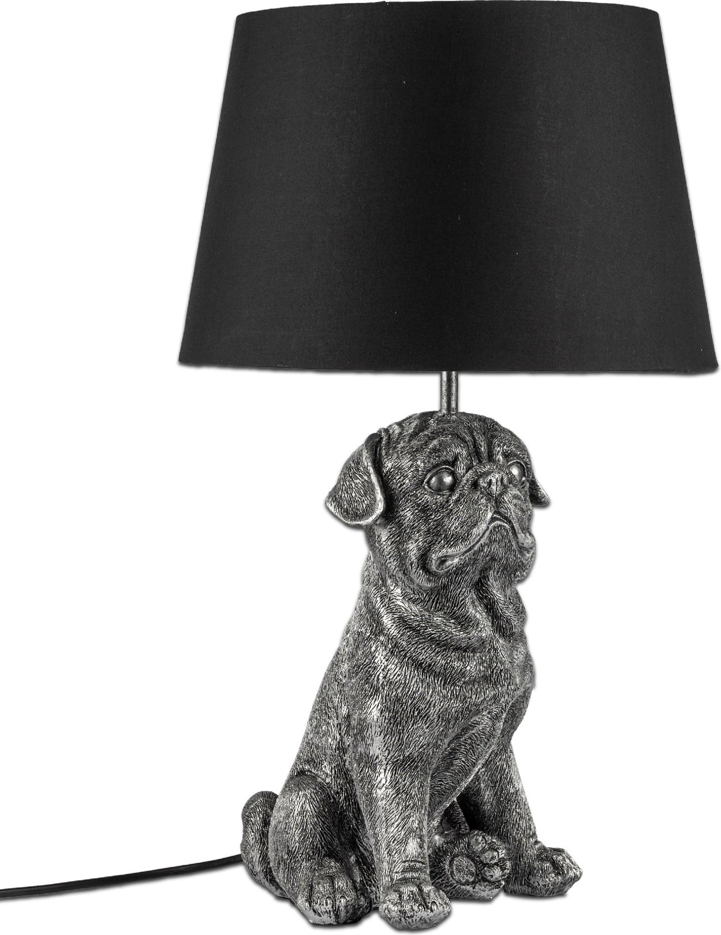 Tischlampe, Leuchte Bulldogge, Hund sitzend H. 52cm antik silber schwarz Formano 770844