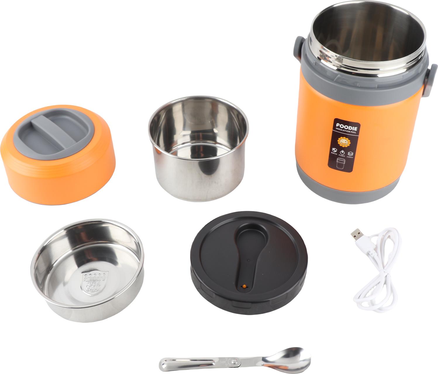 Gistuch Thermokochtopf aus Edelstahl, Mini, tragbar, konstante Temperatur, Wärmeerhaltung, Heben, Orange