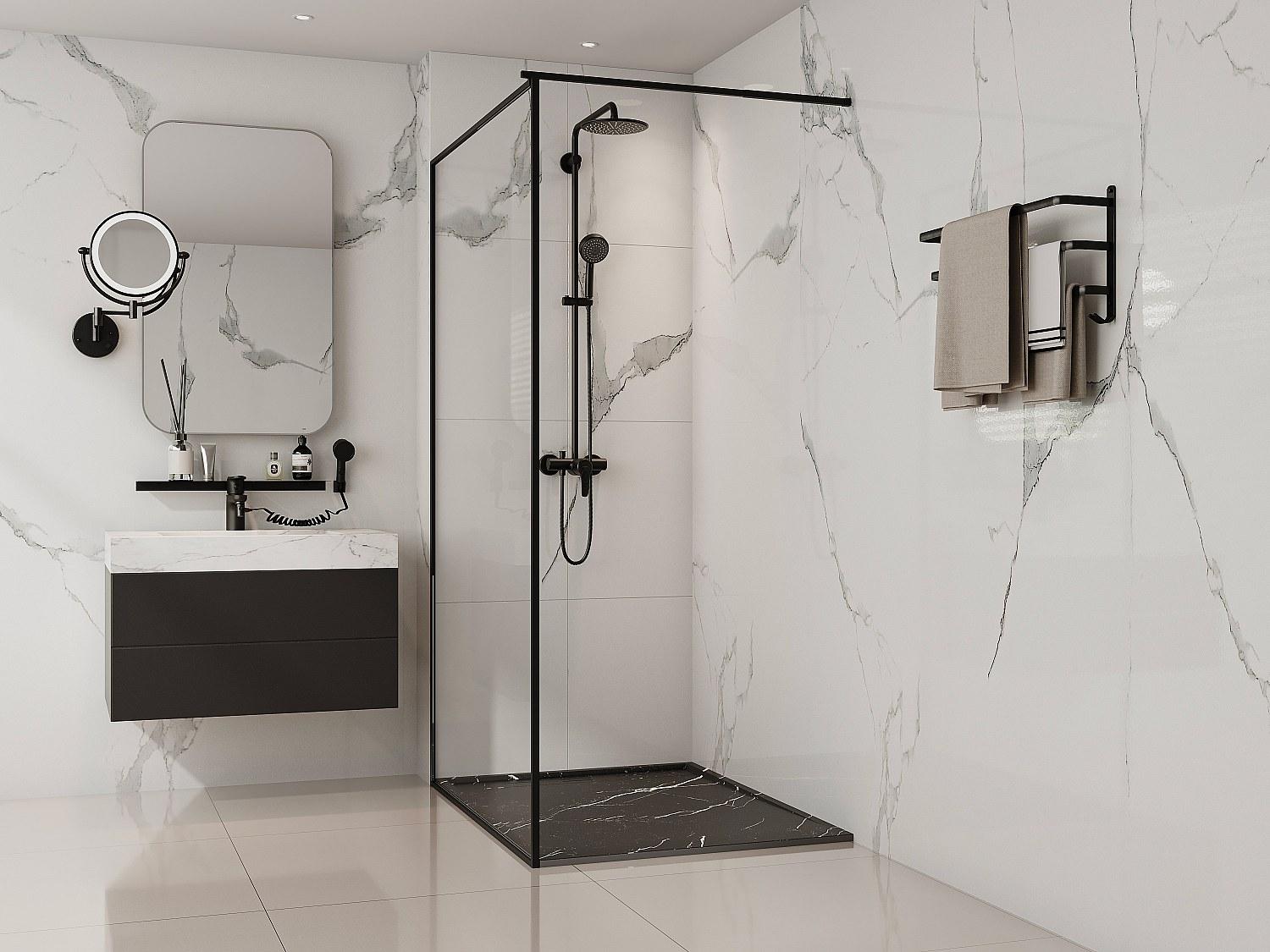 Vente-unique SMC - Schwarz mit Marmoreffekt - 120 x 90 cm - LYROSA - Flaches oder bodenbündig geschnittenes Tablett aus Harz - Schwarz mit Marmoreffekt - LYROSA