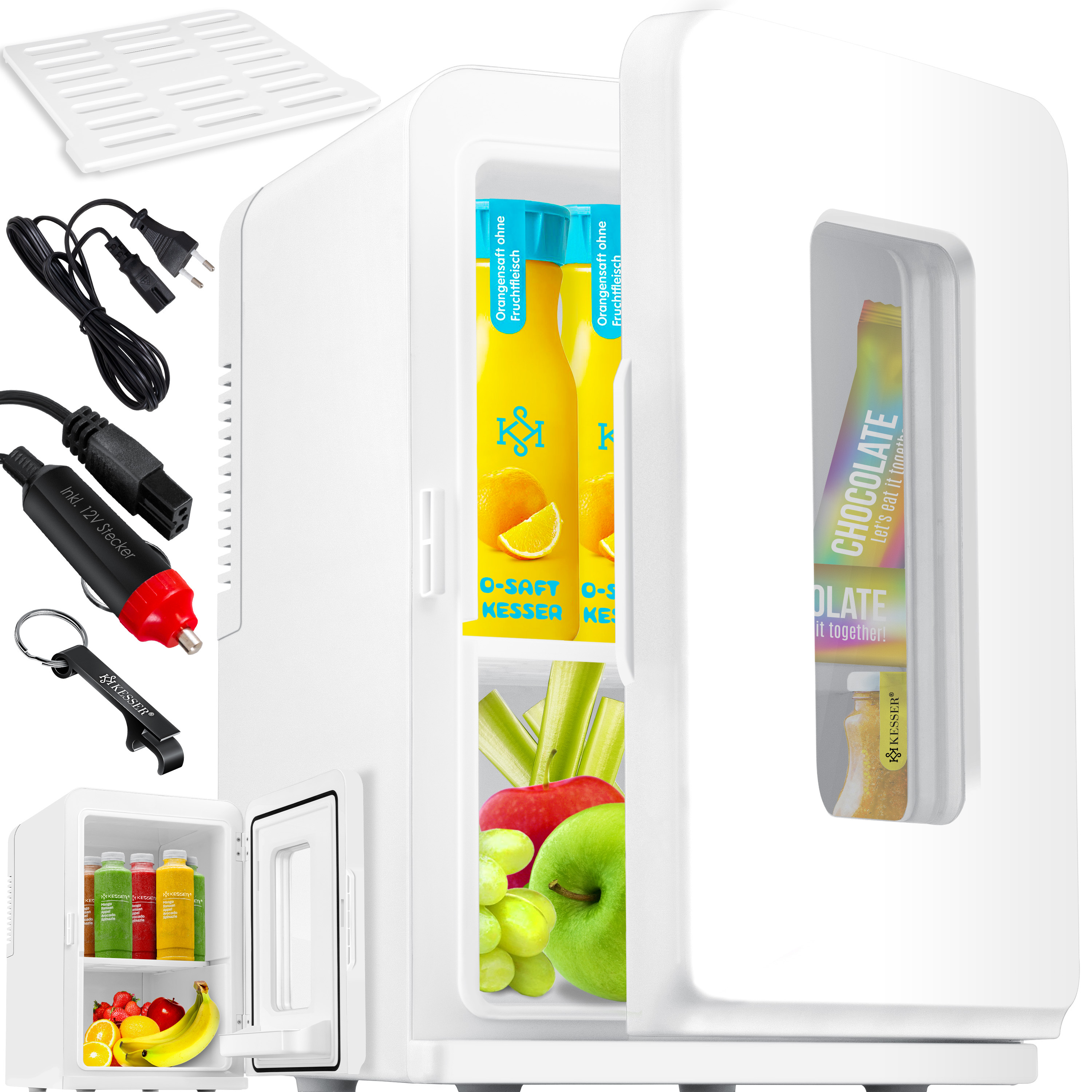 15 L Mini Kühlschrank 2 in 1 Kühl- und Heizfunktion Tragbarer Kühltruhe 27  x 33 x 38 cm Weiß + Schwarz - Costway