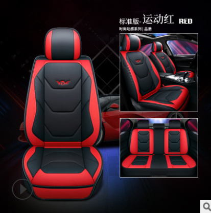 Schwarz Sitzbezüge mit roter Naht Kunstleder Schonbezüge Elegant Komplett Set 