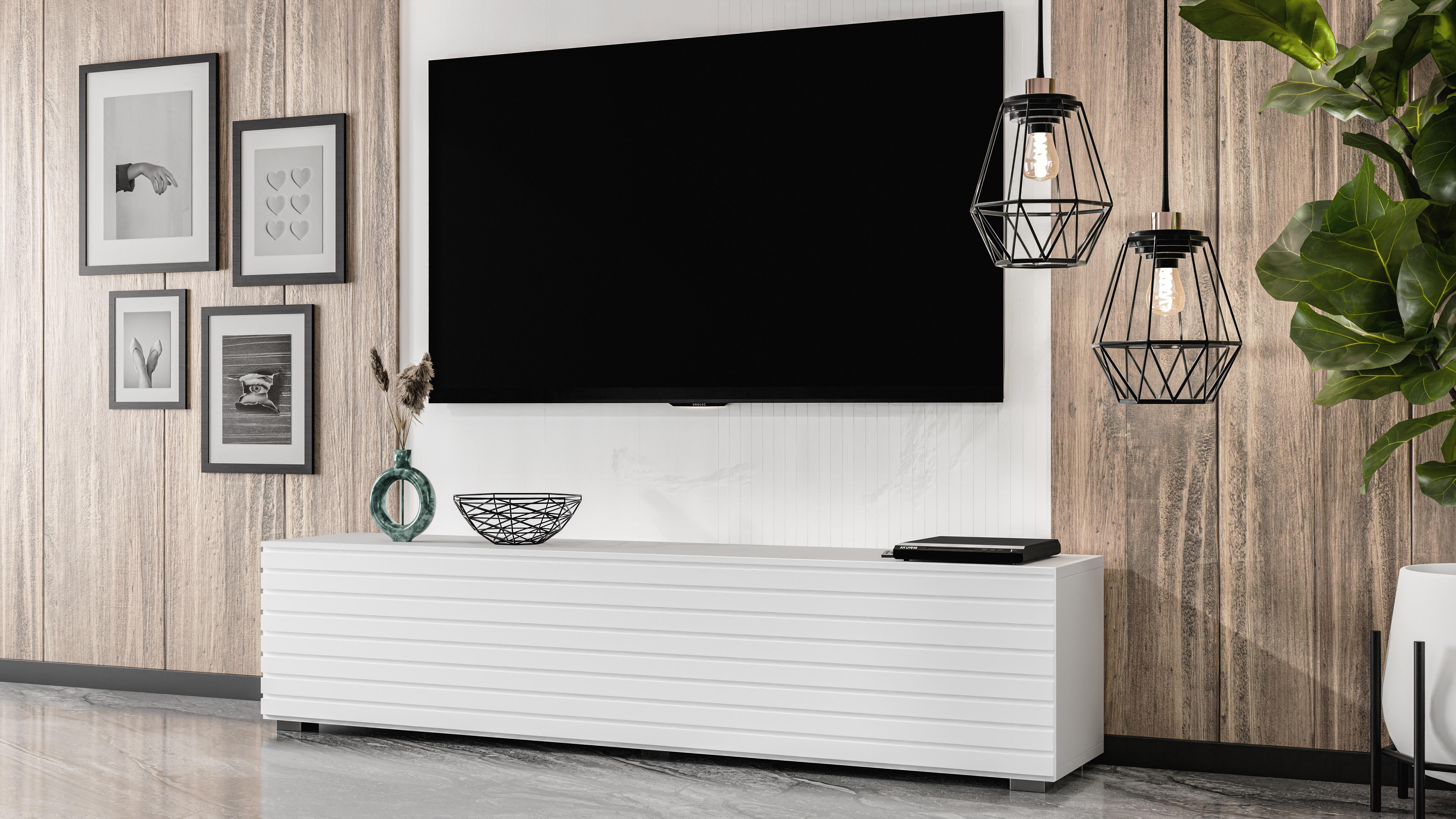 AX LIVING Zivolli TV-Board 160 cm Weiß mit Lamellenfront N0998