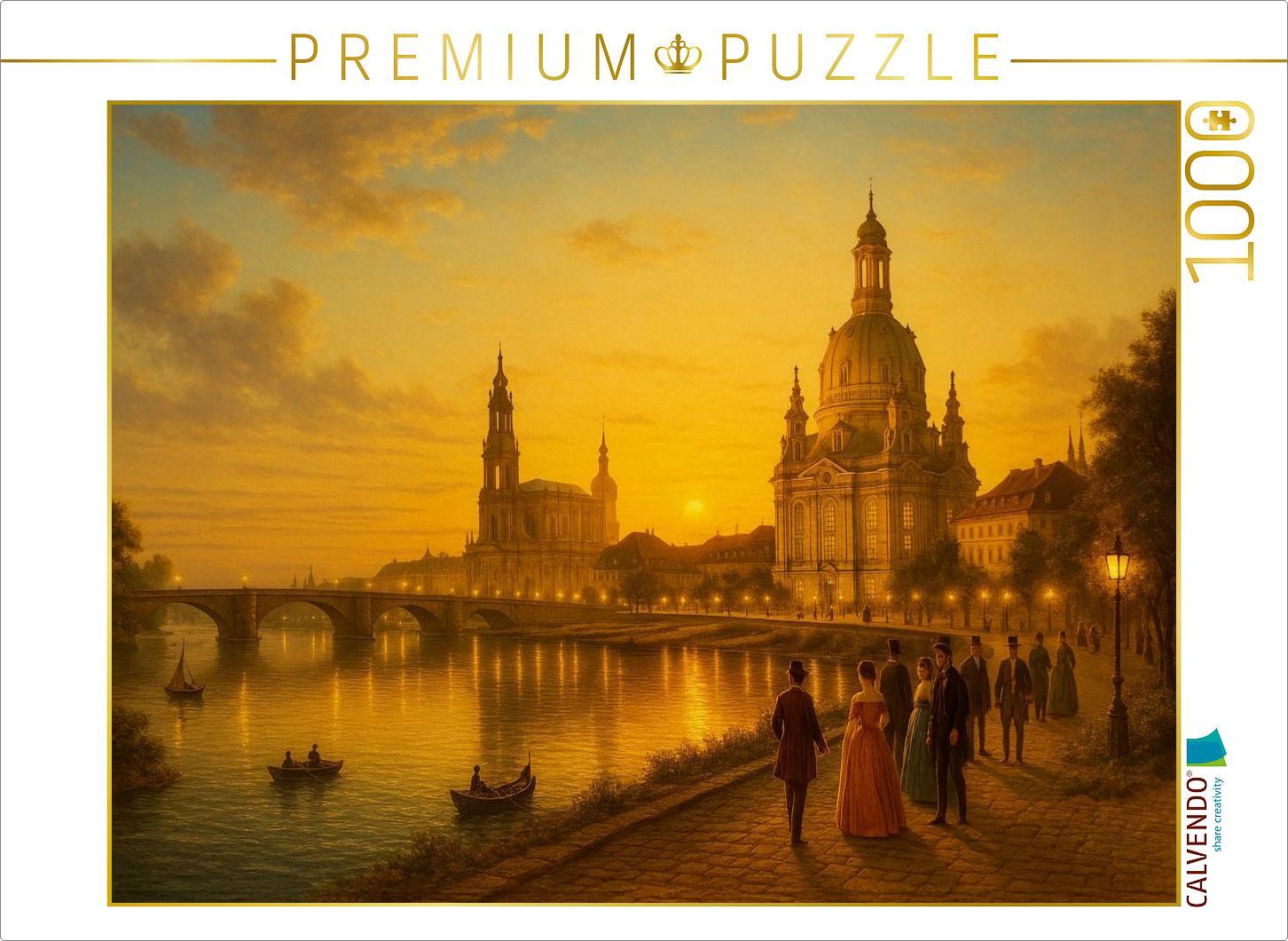 CALVENDO Puzzle An der Elbe - Augustusbrücke, Hofkirche und Frauenkirche | 1000 Teile Lege-Größe 64x48cm Foto-Puzzle für glückliche Stunden
