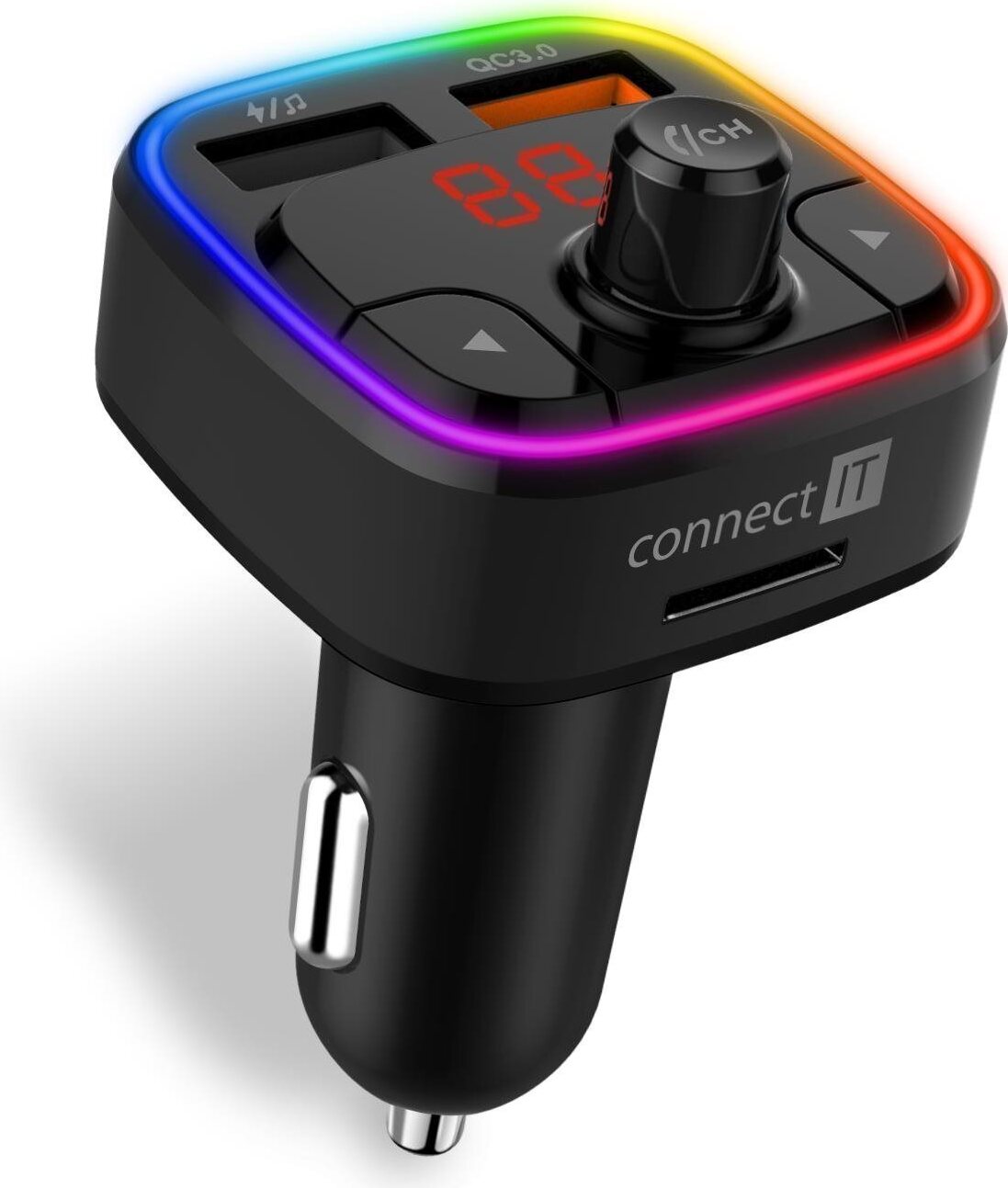 CONNECT IT CarRGB Bezdrôtový FM vysielač, 2xUSB+MicroSD, ČIERNY