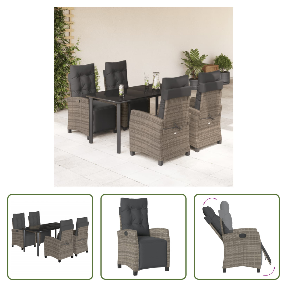 The Living Store 5-dielny záhradný jedálenský set s vankúšmi sivý polyratan